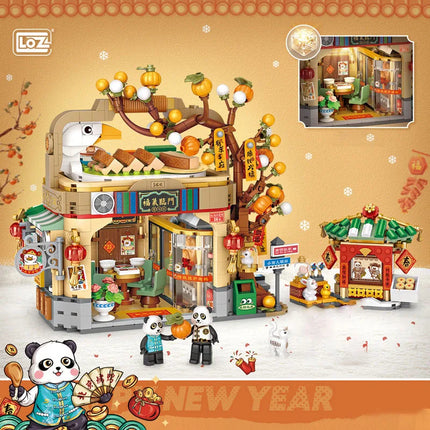 LOZ-1955 City street view Food street shop 1416PCS Beijing Roast Duck shop model assembling aldult building blocks toys