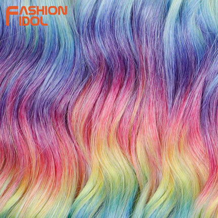 FASHION IDOL 24" 3pcs Deep Wave Curl Hair Synthetic Water Wave Braiding Hair Extensions Ombre Rainbow color Twist Crochet Hair