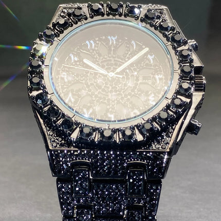 MISSFOX Hip Hop Wristwatch For Men Luxury lce Out Full Diamond Watches Fashion Green Watch Wterproof Week Display Clock 2025