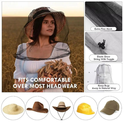 Lightweight Breathable Mesh Mosquito Head Net Anti-Mosquito Insect-Proof Hat Cover for Outdoor Camping Fishing