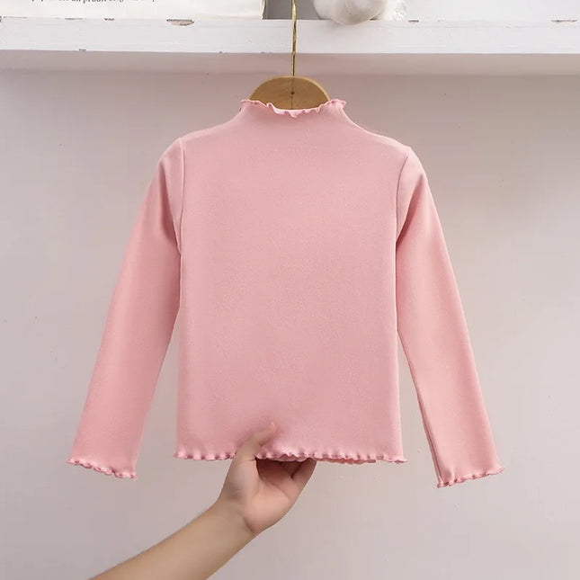 1pc Spring Autumn Children's T-Shirts Solid Color Tops Kids Half-High Collar Long Sleeve Base Shirt Girls T-shirts Clothes