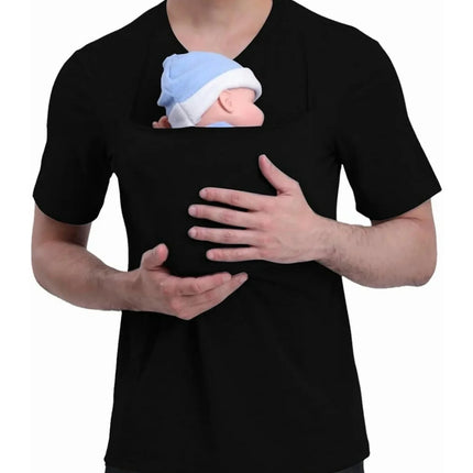 Parent-Child Interaction Kangaroo Shirt for Men, Short-Sleeved, with Baby Carrier Pocket, Dad Style Casual T-Shirt