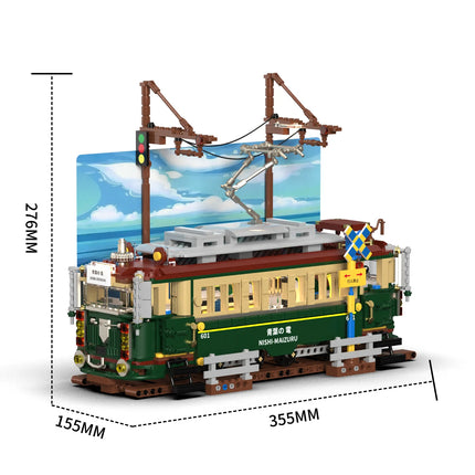 1953PCS Japanese Retro Tram with Lights Building Blocks Set, Desktop Ornament, Educational Model Assembly Toy, Birthday Gift