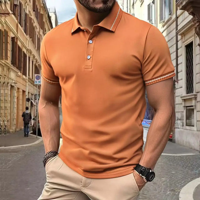 2025Men's casual short sleeved polo shirt, solid color polo shirt, fashionable, business, breathable, comfortable short sleeved