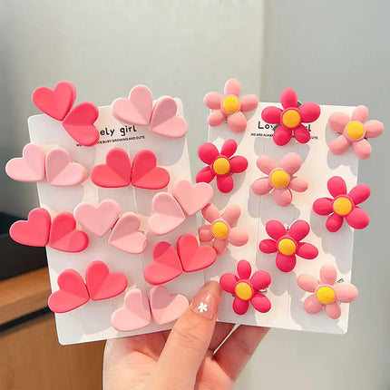 5Pcs/Set Pink Hair Clips for Girl Sweet Flower Heart Baby Princess Barrettes Kids Hairpins Hair Accessories for Girls