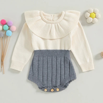 0-18M Infant Newborn Baby Girl Knit Sweater Romper Contrast Color Long Sleeve Jumpsuit Overall Spring Autumn Soft Clothes