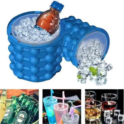 2-in-1 Portable Silicone Ice Cube Maker Cylinder Mold Ice Bucket with Lid Space Saving Wine Whiskey Chiller Bar Kitchen Gadgets