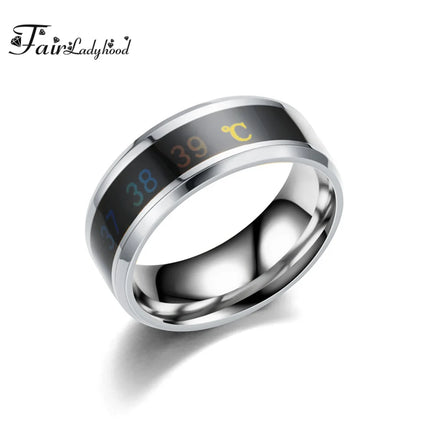 FairLadyHood Black Silver Color Gold Rose Blue Color Intelligent Thermometer Temperature Men Women 316L Stainless Steel Couple