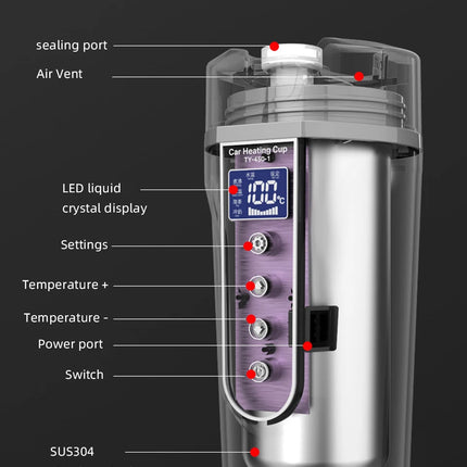 Electric kettle 12v/24v smart car heating cup touch screen thermos cup 450 ml car heating cup adjustable temperature