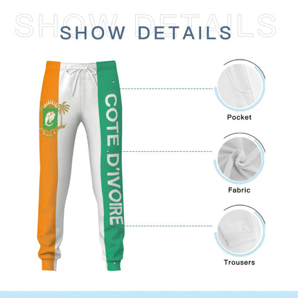Mens Sweatpants Cote d'Ivoire Flag Pants with Pockets Joggers Soccer Football Multifunction Sports Sweat With Drawstring
