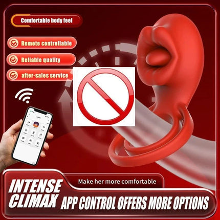Vibrating Cock Ring Clitoral Stimulator With Tongue Licking 4-in-1 Penis Ring Vibrator 9 Modes Couples Sex Toy For Unisex