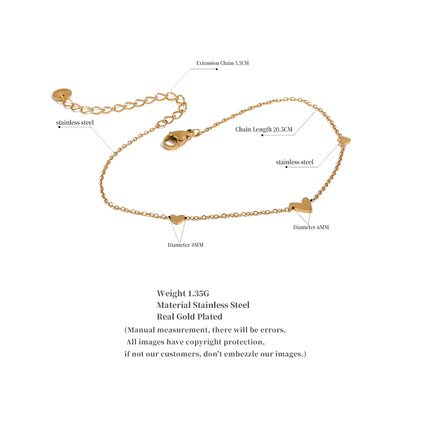 Yhpup Rust Proof Stainless Steel Heart Chain Anklet Gold Silver Color 18K PVD Plated Summer Fashion Jewelry for Women