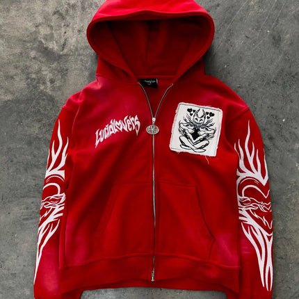 Street Y2K New Hip Hop Joker Fleece Thickened Zipper Hoodie Women Harajuku Casual Loose Punk Sweatshirt Couple Trend Warm Hoodie