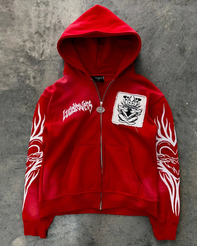 Street Y2K New Hip Hop Joker Fleece Thickened Zipper Hoodie Women Harajuku Casual Loose Punk Sweatshirt Couple Trend Warm Hoodie