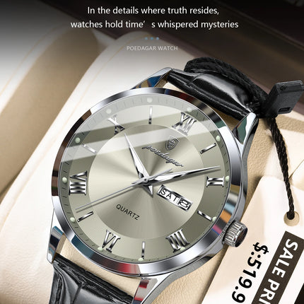 POEDAGAR Top Luxury Watch For Men Military Waterproof Luminous Date Week Man Wristwatch Leather Men's Quartz Watches Sport Reloj