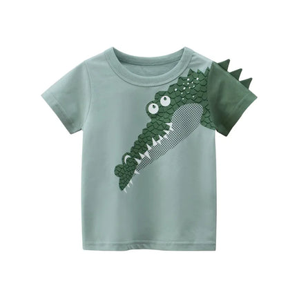2 3 4 5 7 9 Years Summer Baby Boys Girls Short Sleeve T-shirt Cartoon Green Crocodile Children Kids Cotton Tops Pure Color