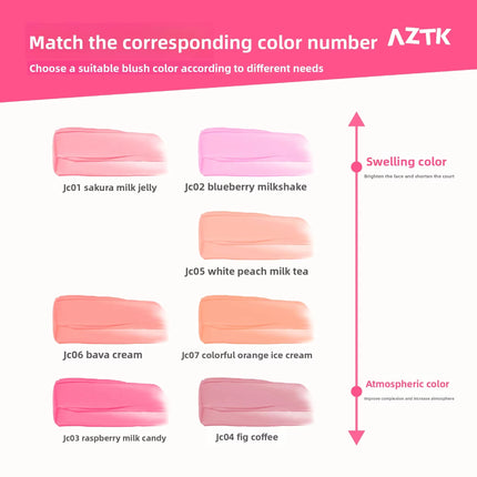 AZTK Liquid Blusher Jelly Color Chinese Blusher Makeup JC04 Brighten Face Nude Pink Purple Tint Matte Expands Contracts Cheek