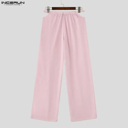 INCERUN Men Pants Solid Color Elastic Waist Joggers Hollow Out Trousers For Man Streetwear Fashion Casual Cozy Pants Pantalones