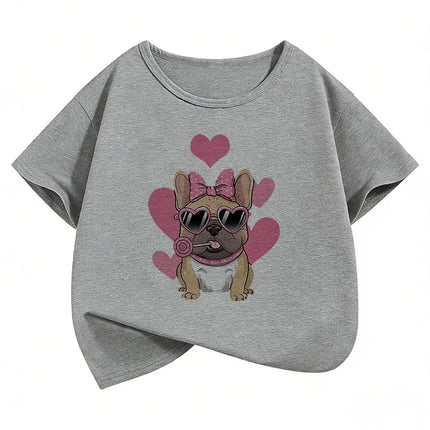 Summer Spring Fashion Cute French Bulldog Design Printed T-Shirts Short Sleeve Kids Children's T-Shirt Boys Girls Casual Top Tee