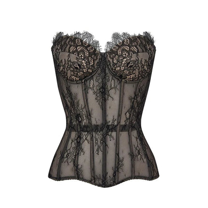 Sexy Women's Lace Fishbone Bandage Vest Slim Strapless Backless Female Corset 2026 Spring Summer Lady Chic Beach Party Tops