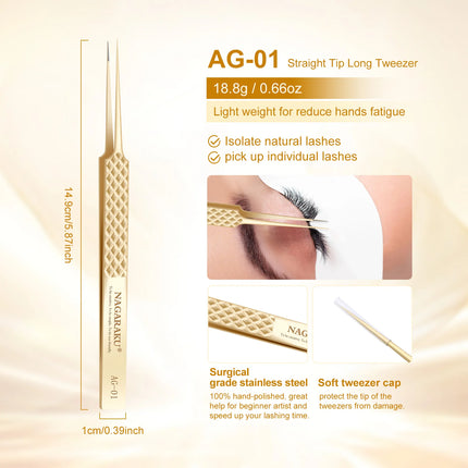 NAGARAKU Tweezer for Eyelash Extensions Professional Eyelash Tweezers Antistatic Straight