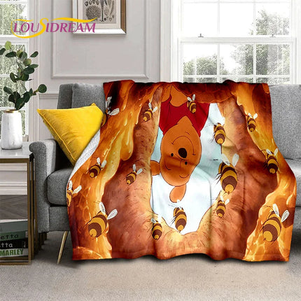 Cute Winnie Pooh Bear Cartoon Soft Flannel Blanket for Bed Bedroom Sofa Picnic,Throw Blanket for Outdoors Leisure Gift Kid Cover