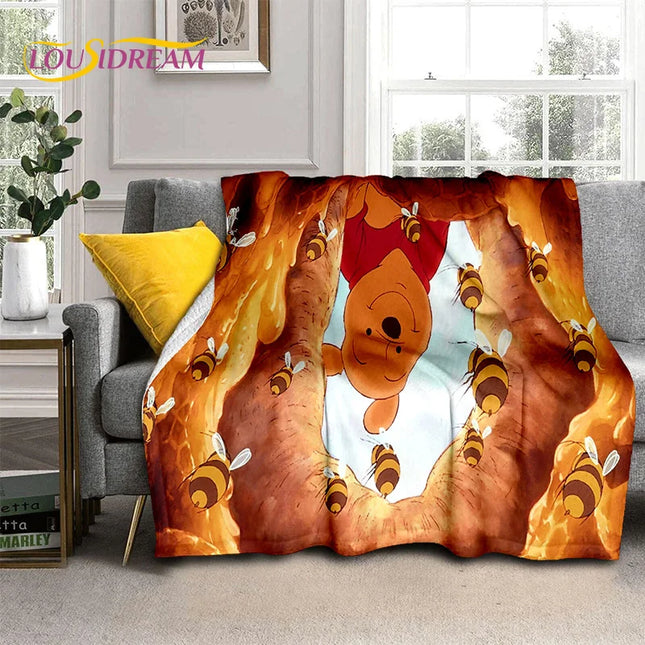 Cute Winnie Pooh Bear Cartoon Soft Flannel Blanket for Bed Bedroom Sofa Picnic,Throw Blanket for Outdoors Leisure Gift Kid Cover