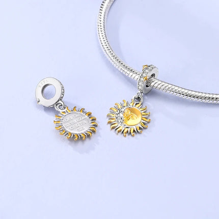Gold Series DIY Charms Bead Original 925 Sterling Silver Inlaid Zirconium Sun Leopard Pendants Fit Bracelet Jewelry Gift Marking