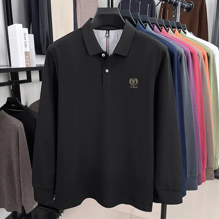 100% Pure Cotton Men's Autumn Spring Polo Long Sleeve Luxury Stylish Commuting Casual High-end Comfort Delicate Embroidered Top