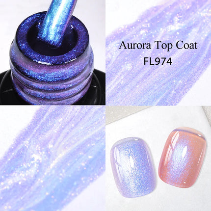 8ml Aurora Glitter Top Coat Gel Nail Polish Pearl Effect Semi Permanent Soak Off UV Gel LED Nail Art Varnish Nail Supplies DIY