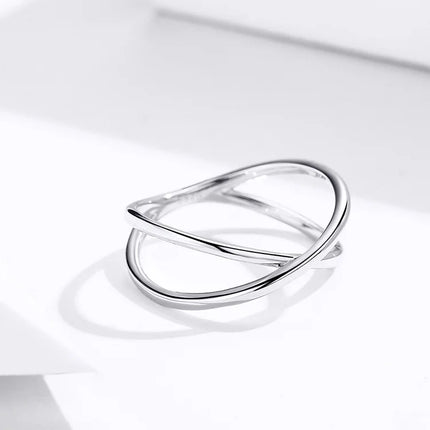 BAMOER 14K Gold Plated X Ring Dainty Minimalist 925 Sterling Silver Cross Ring for Women Promise Jewelry 2 Colors SCR543