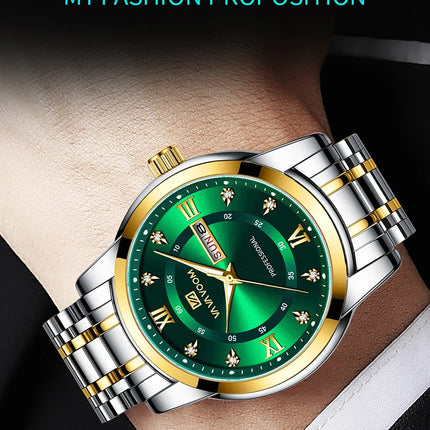 VA VA VOOM Luxury Watch Men Gold Blue Rhinestone Stainless Steel Business Style Original Quartz Movement Week Couple Men Watches