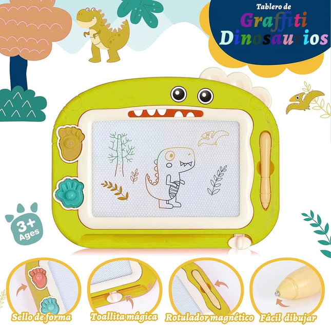 Little Genius Painter Magnetic Drawing Board Green, BPA-free Toddler Doodle Toy, Dinosaur Educational Kids Art Pad