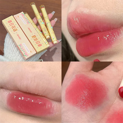 Spring Blossom Mirror Solid Lip Gloss Hydrating Mirror Water Gloss Lipstick Long-Lasting Moisturizing Non-Stick Cup Lip Cosmetic