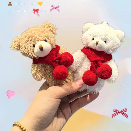 Cute Red Bag Bear Knot Rope Keychain Pink Blue Paired Bears Plush Doll Car Key Chain Christmas Scarf Bear Backpack Key Chain
