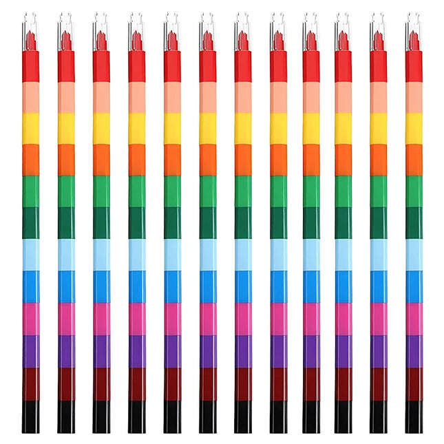 12-Color Building Block Crayons Fun Rainbow Color Stackable Drawing Crayons Graffiti Pen Art Supplies Birthday Gift Boy Girl