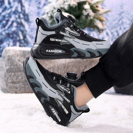 Children Sports Shoes New Rotating Buckle Winter Plush Warm Walking Shoes Boys Non Slip Lightweight Outdoor Running Tennis Shoes
