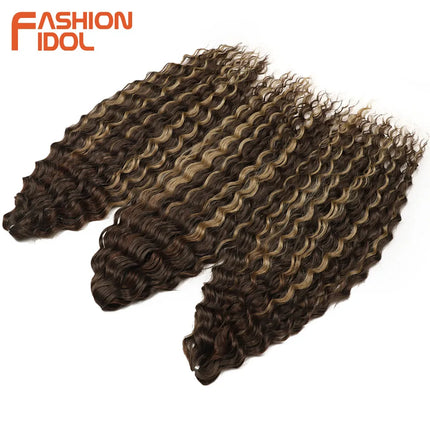 FASHION IDOL 22 Inch 300g 3PCS Ariel Curl Hair Water Wave Twist Crochet Hair Synthetic Ombre Brown Fiber Braiding Hair Extension