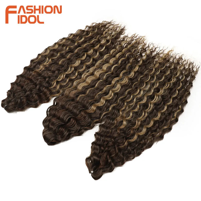 FASHION IDOL 22 Inch 300g 3PCS Ariel Curl Hair Water Wave Twist Crochet Hair Synthetic Ombre Brown Fiber Braiding Hair Extension