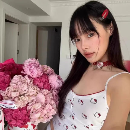 kawaii Hello Kitty pajama set anime camisole vest girl shorts sweet student casual wear Y2K cartoon home outfit for outdoor wear