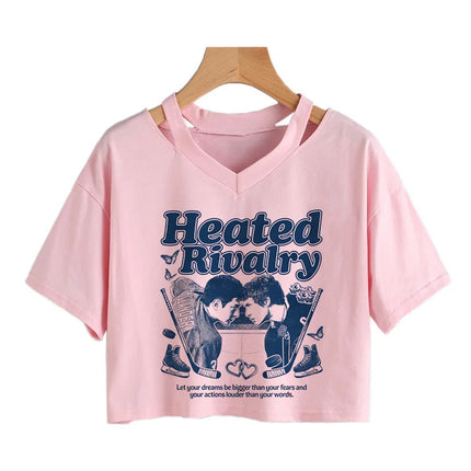 Hot Heated Rivalry Print Cropped T Shirt Women Sexy Graphic CropTops Gothic Vintage T-Shirt Fashion Y2k Streetwear Clothing