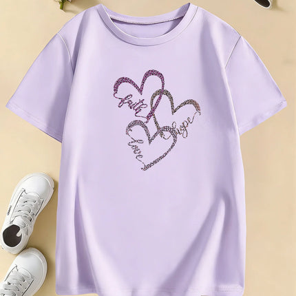 Leopard Print with Love Heart T-Shirts Kids Children's T-shirt Boys Girls Summer Spring Casual Top Tee Shirt