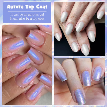 8ml Aurora Glitter Top Coat Gel Nail Polish Pearl Effect Semi Permanent Soak Off UV Gel LED Nail Art Varnish Nail Supplies DIY