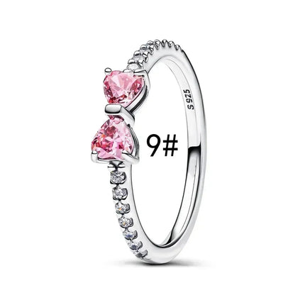 925 Sterling Silver Pink Bow Jewelry Set Ring Earrings Bracelet Necklace for Women Birthday Gift