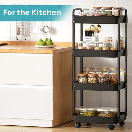 Plastic Rolling Utility Cart with Handle Storage Trolley for Office, Living Room, Kitchen, Movable Storage Organizer with Wheel