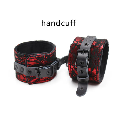 Thierry Lace Plush Leather Bondage Set Handcuffs Wrist Ankle Cuffs  Neck Collar Sex Toys Adult Games Restraints BDSM for Women