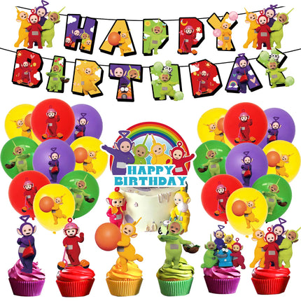 Teletubbies Theme Birthday Party Decoration Animation Plates Tablecloth Balloons Cake Decoration Kids Birthday Party Supplies