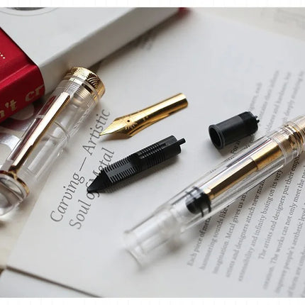 MAJOHN P140 Transparent Fountain Pen Sun Nib Metal Copper Piston Light Resin Body PK X159 9019 Stationery School Supplies