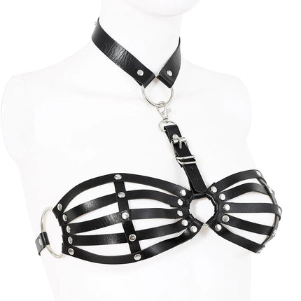 Passionate lingerie with cutouts, SM women's restraint garments, leather restraints, leather bras, and bondage sex toys