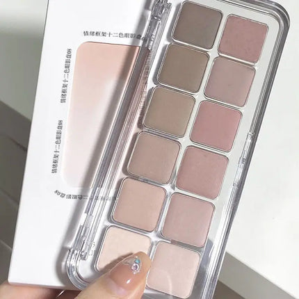 Sexy Rose Wine Red Brown Glitter Eyeshadow Saturation Soft Matte Grey Pink 12 Color Eye Shadow Makeup Palette Eye Contour Makeup